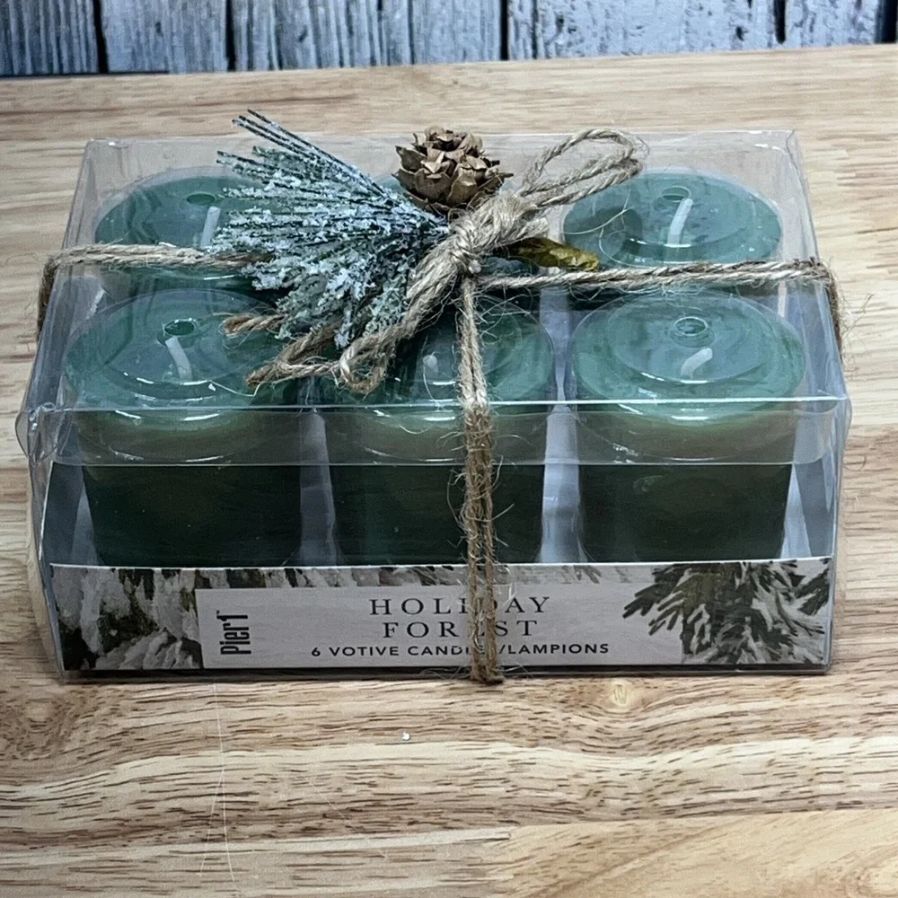 Pier 1 Imports Green Holiday Forest Votive Christmas‎ Candles 6 Pack New Sealed